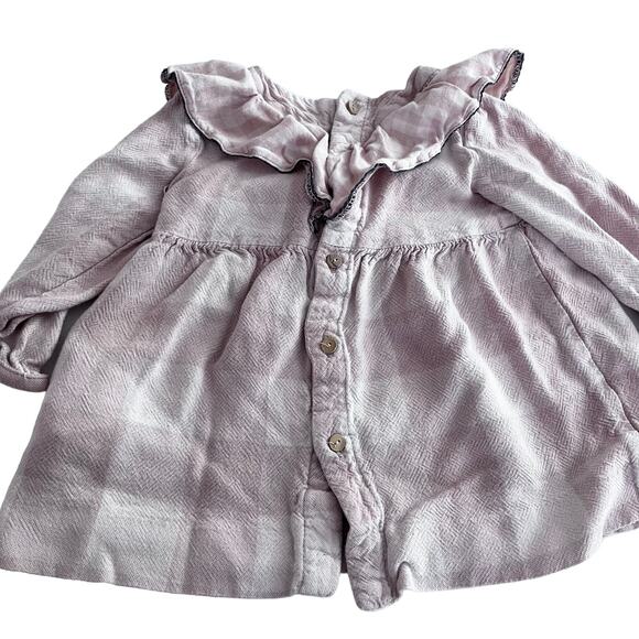 Zara girls ecru light peach ruffle plaid blouse size 9-12 - Picture 5 of 6